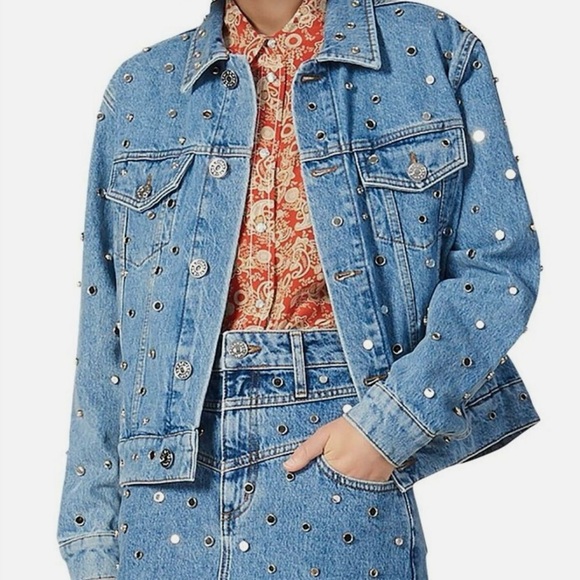 Sandro Blue Jean Jacket with Silver Accents - Picture 2 of 10